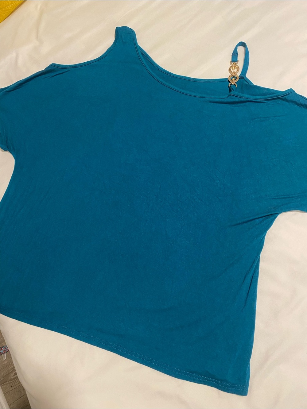 Women’s Blue Solid Knit Round Neck Strap Accent Off Shoulder Pullover Top XL